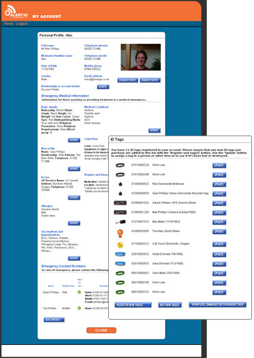Examples from end-user web portal for Alert ID customers...