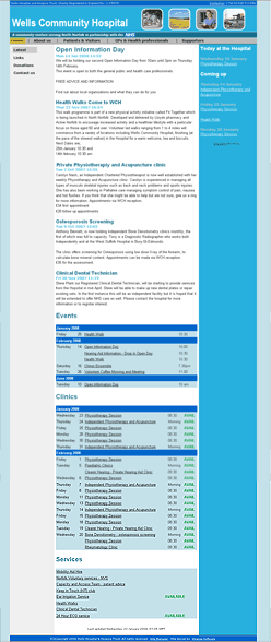 Screenshot of database-driven home page for community hospital